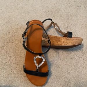 Black platform wedge sandals with jewels size 6